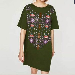 Zara Green Tribal Graphic Shirt Dress